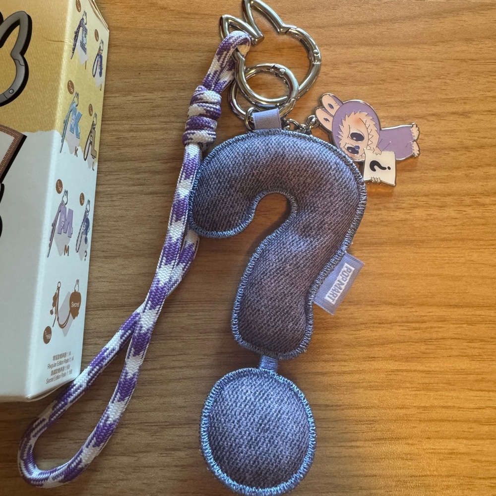 Purple and Gray Keychain with Lanyard - labubu ? Pin for love